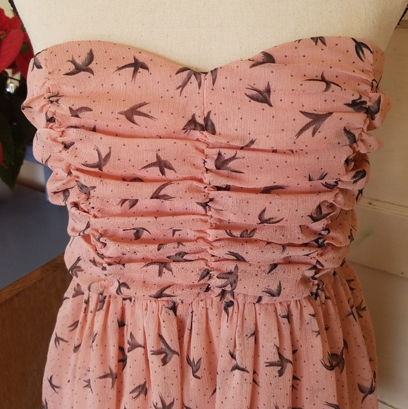 Forever 21 Boho Strapless Pink Bird Print Top - Picture 8 of 9